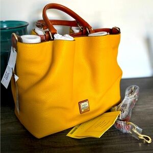 Dooney & Bourke Large Barlow Mustard Pebble Leather Satchel